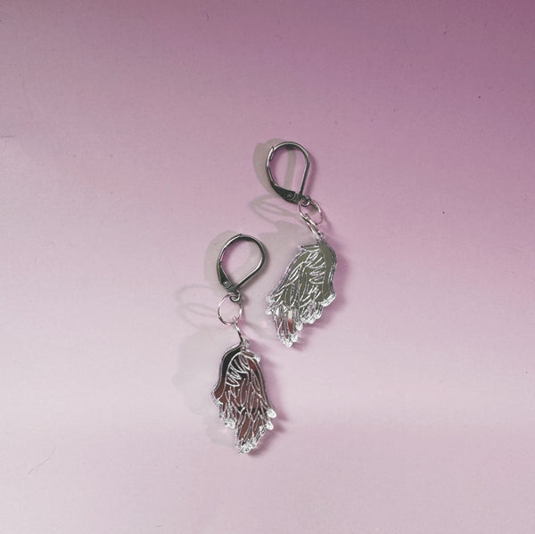silver acrylic angel wing earrings