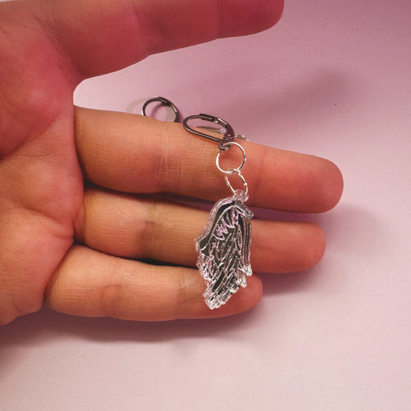 silver acrylic angel wing earrings