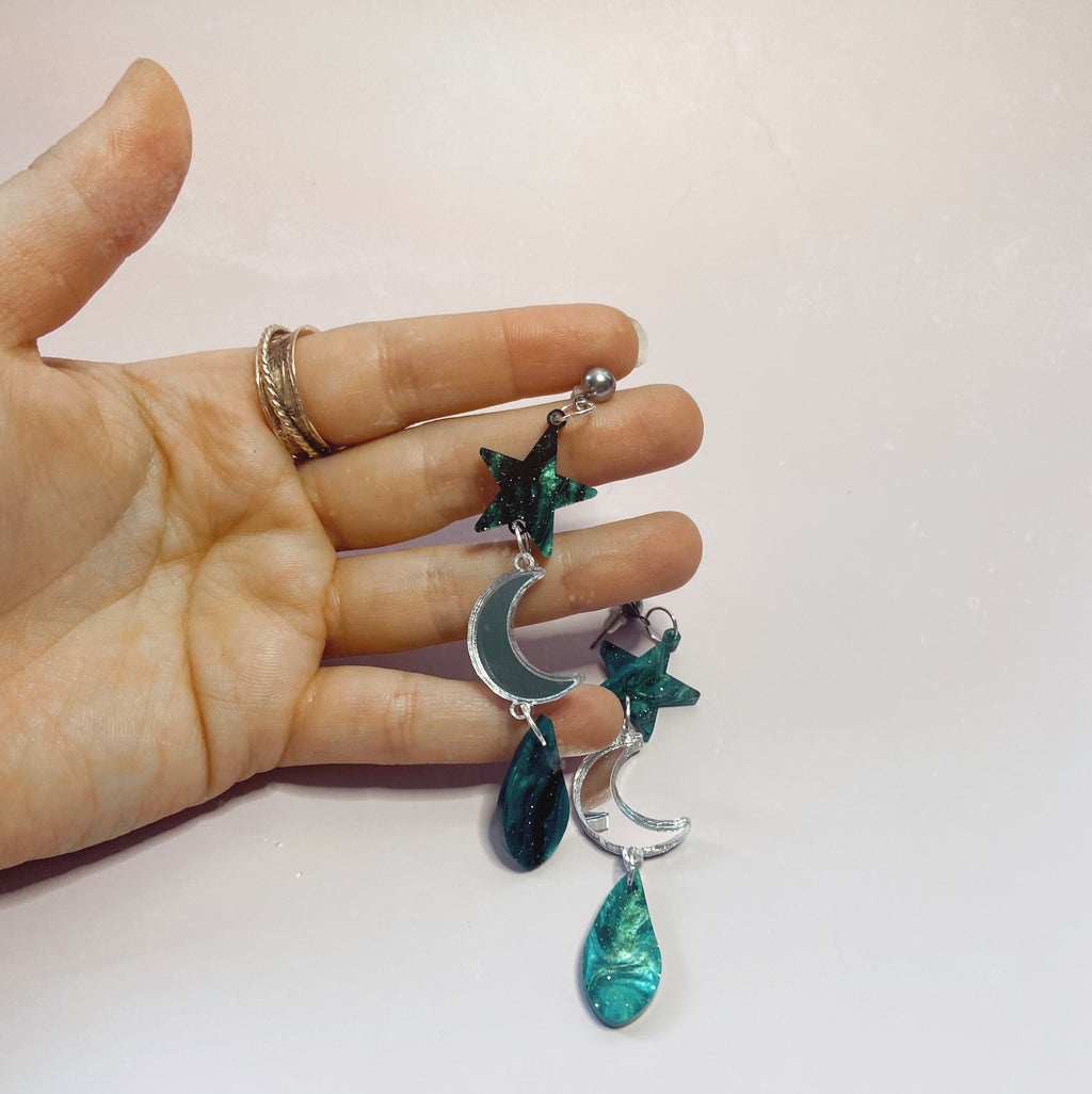 moon and stars acrylic earrings