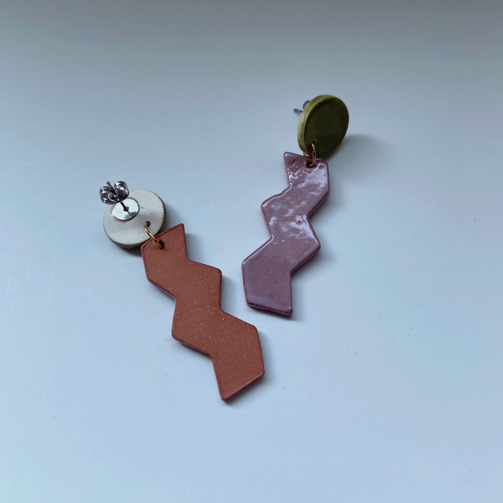 ceramic purple and green earrings