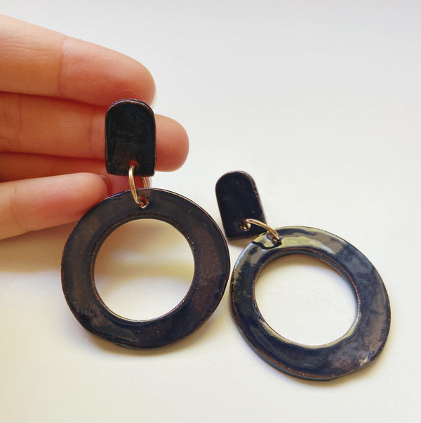 Dark Cobalt Hoop Statement Earrings - gloriafaye