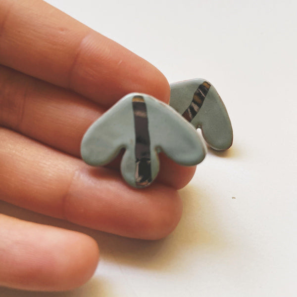 jade and silver abstract studs