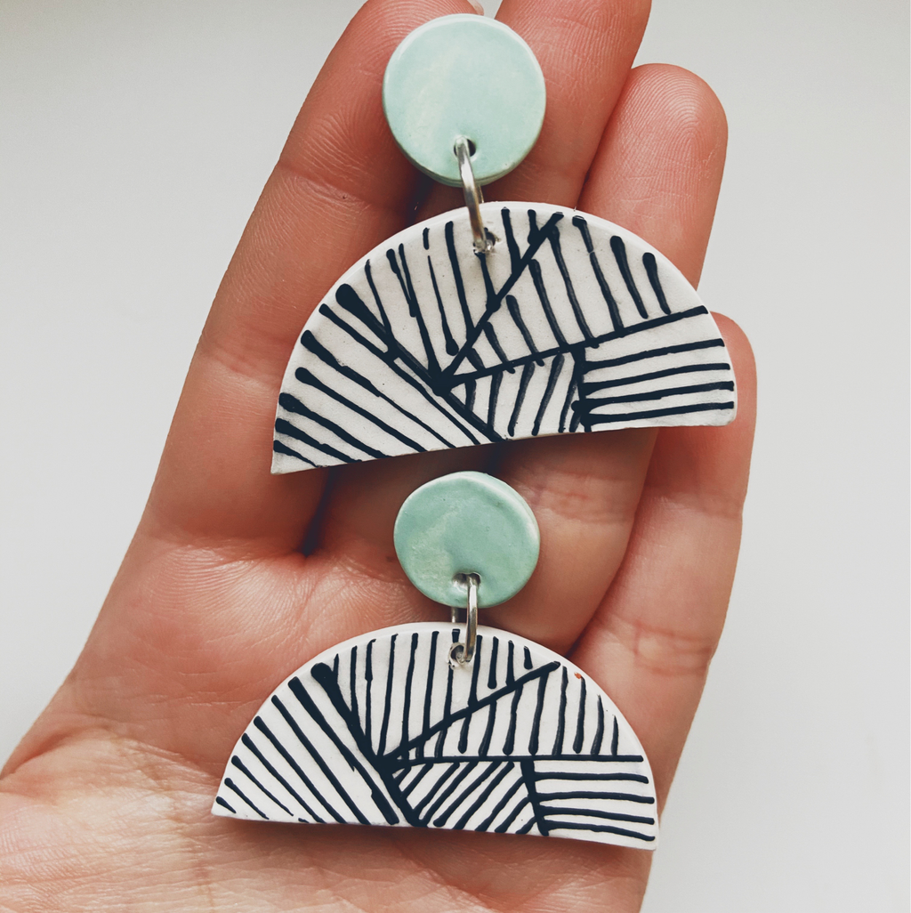 Line Drawing Drop Half Moon Earrings - gloriafaye