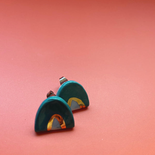 rainbow teal and blue ceramic studs