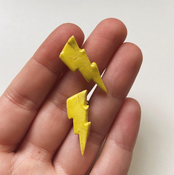 Yellow Lightning Bolt Studs - gloriafaye