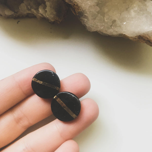 Black and Gold Line Studs - gloriafaye