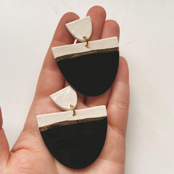 black and white large ceramic earrings