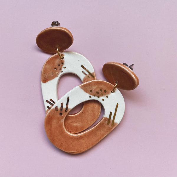 peach and gold ceramic earrings
