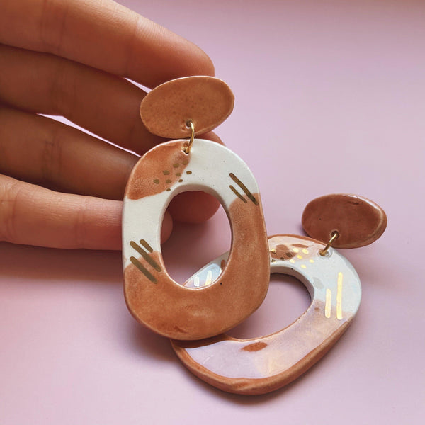 peach and gold ceramic earrings