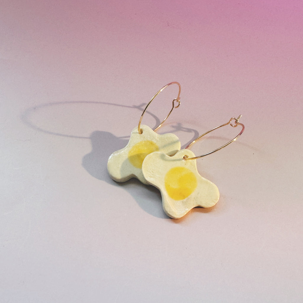 fried egg ceramic earrings