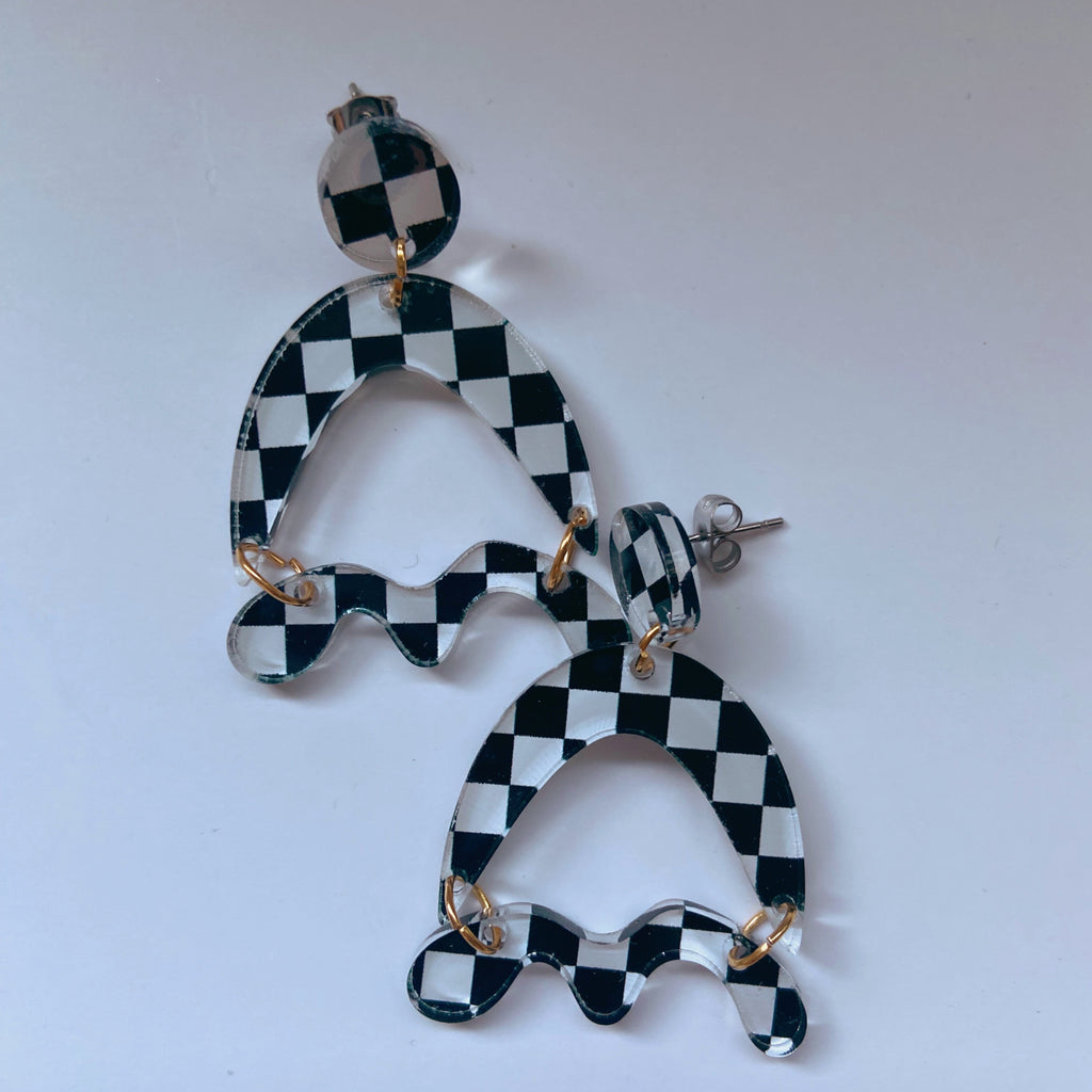 checkered print acrylic earrings