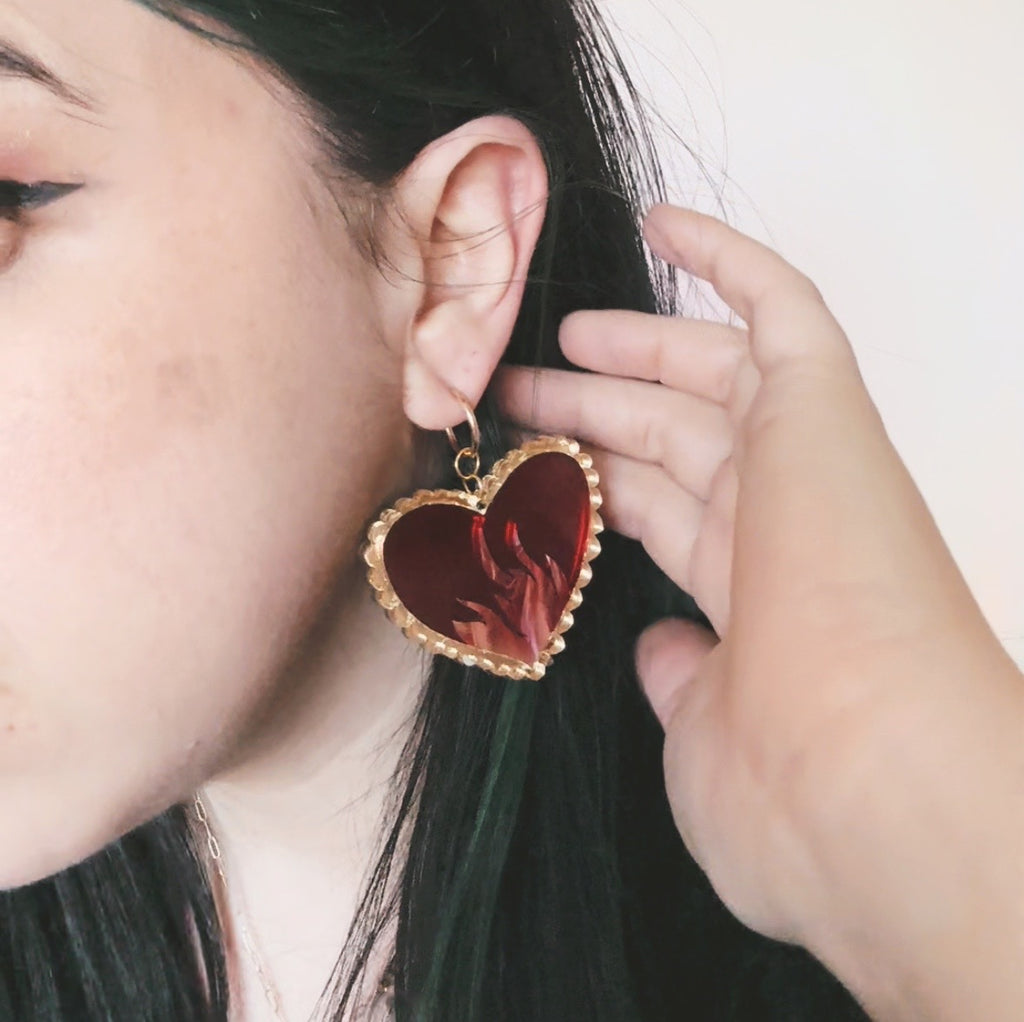 acrylic fireheart earrings- gloriafaye