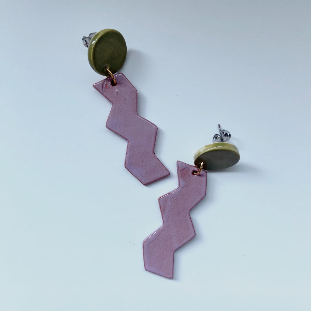 ceramic purple and green earrings