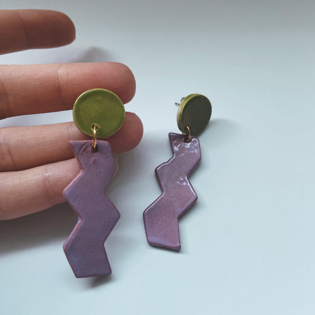 ceramic purple and green earrings