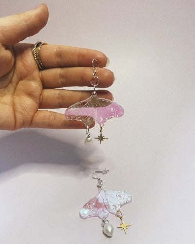 luna moth acrylic earrings