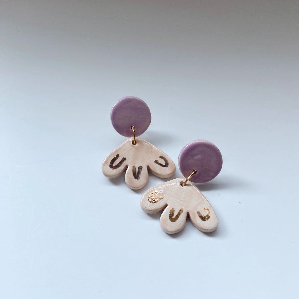 ceramic statement earrings- purple beige