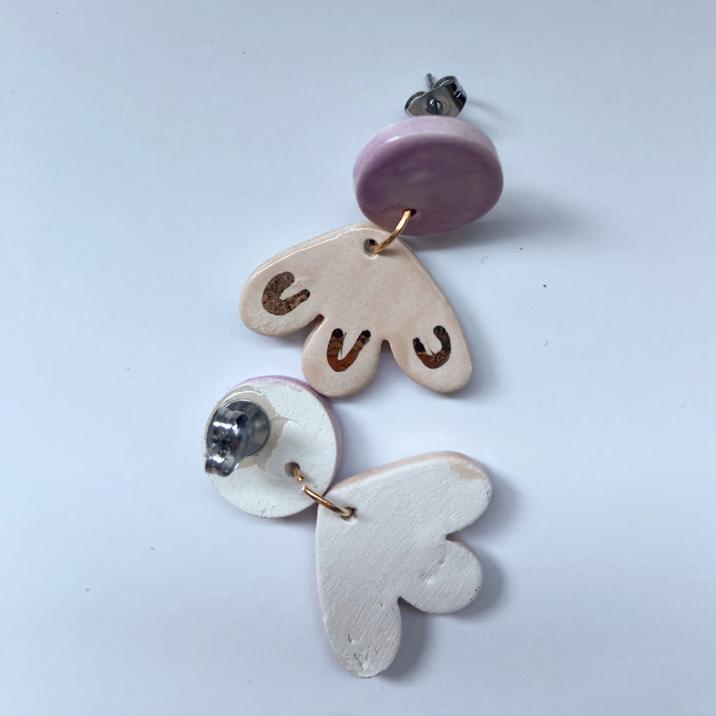 ceramic statement earrings- purple beige