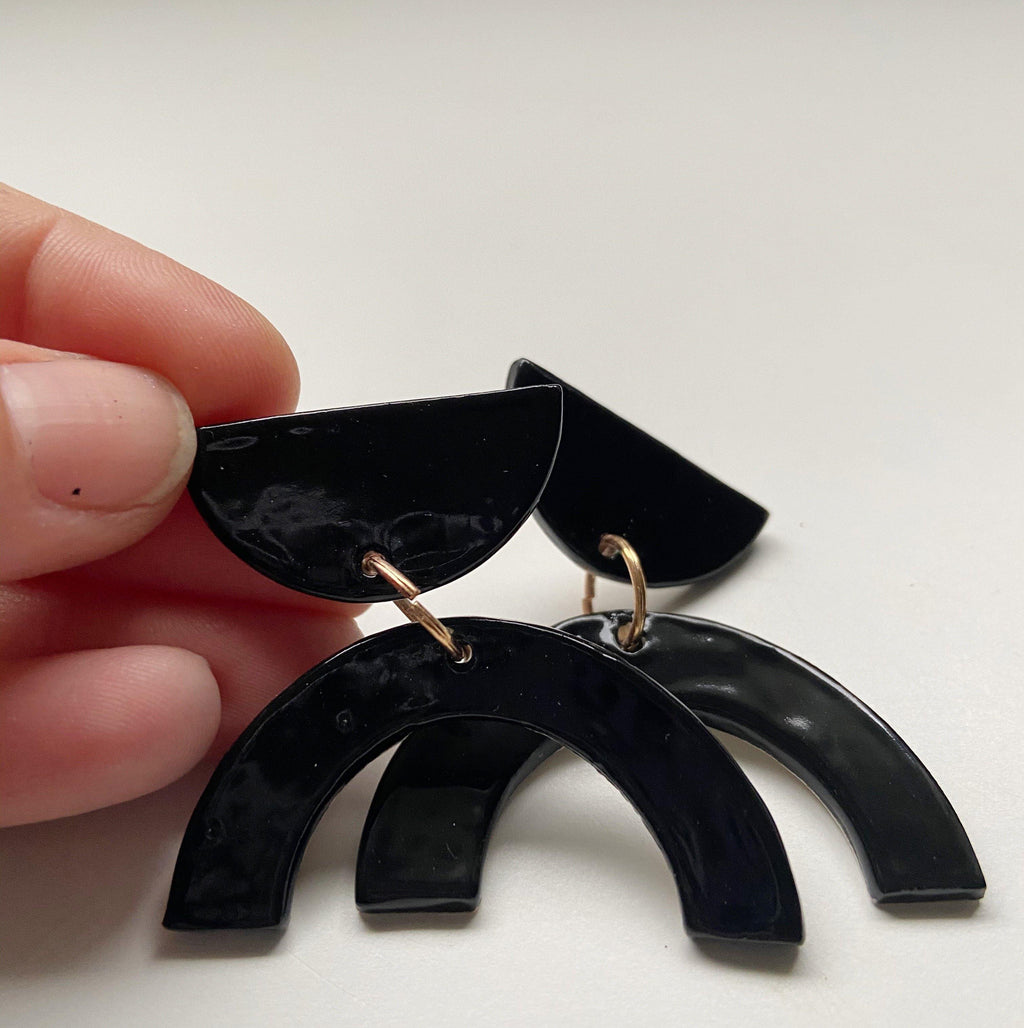 Black Arch Statement Earrings - gloriafaye