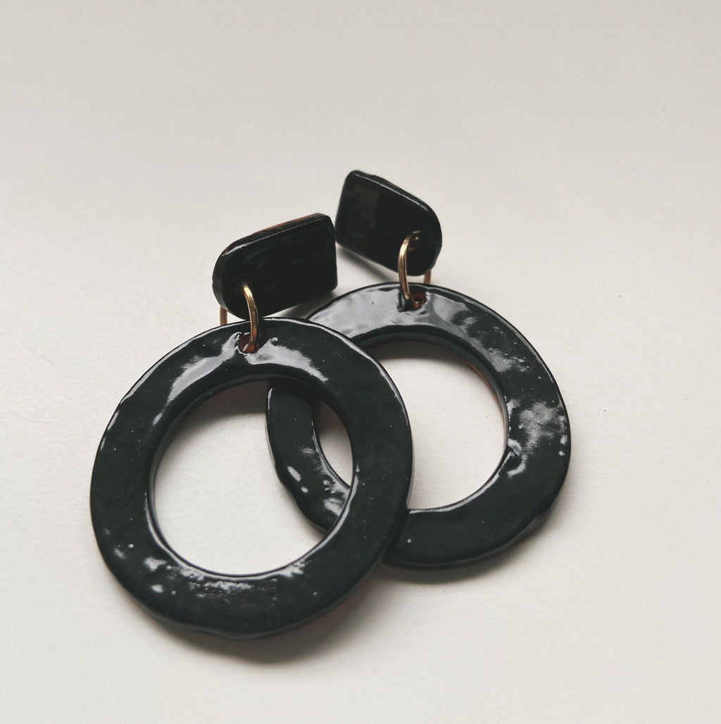 Black Hoop Statement Earrings - gloriafaye