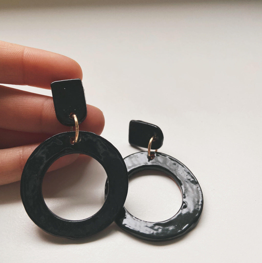 Black Hoop Statement Earrings - gloriafaye