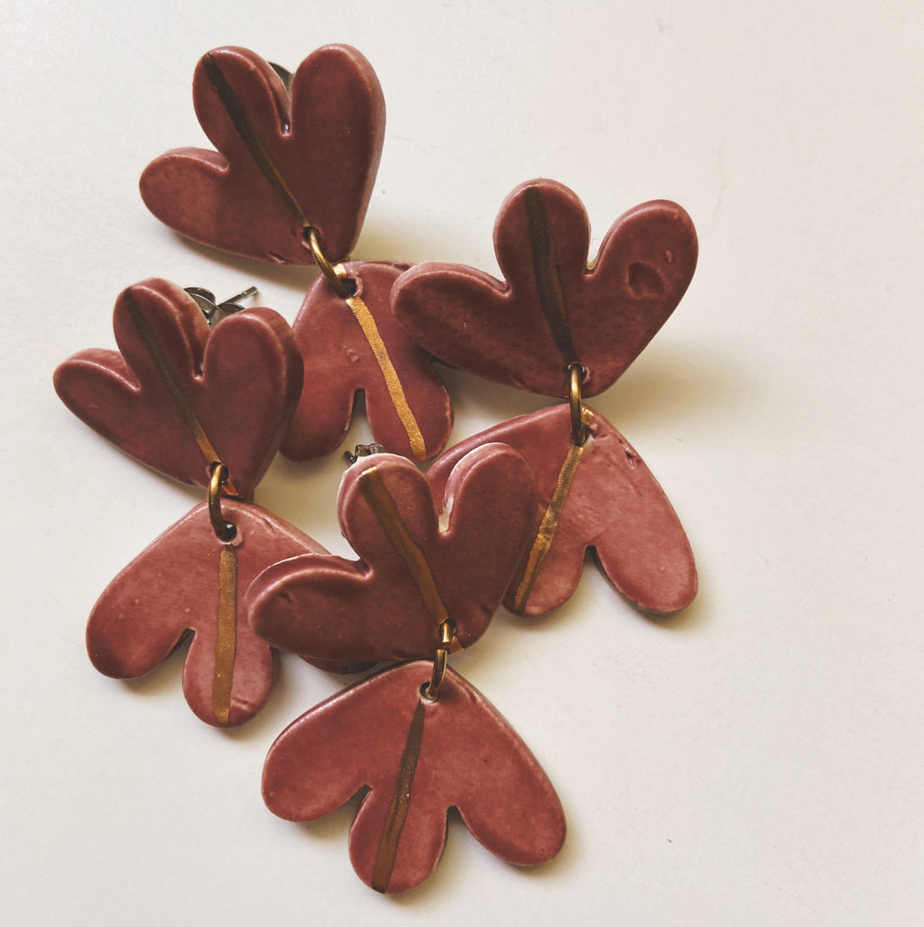 mauve and gold abstract ceramic earrings