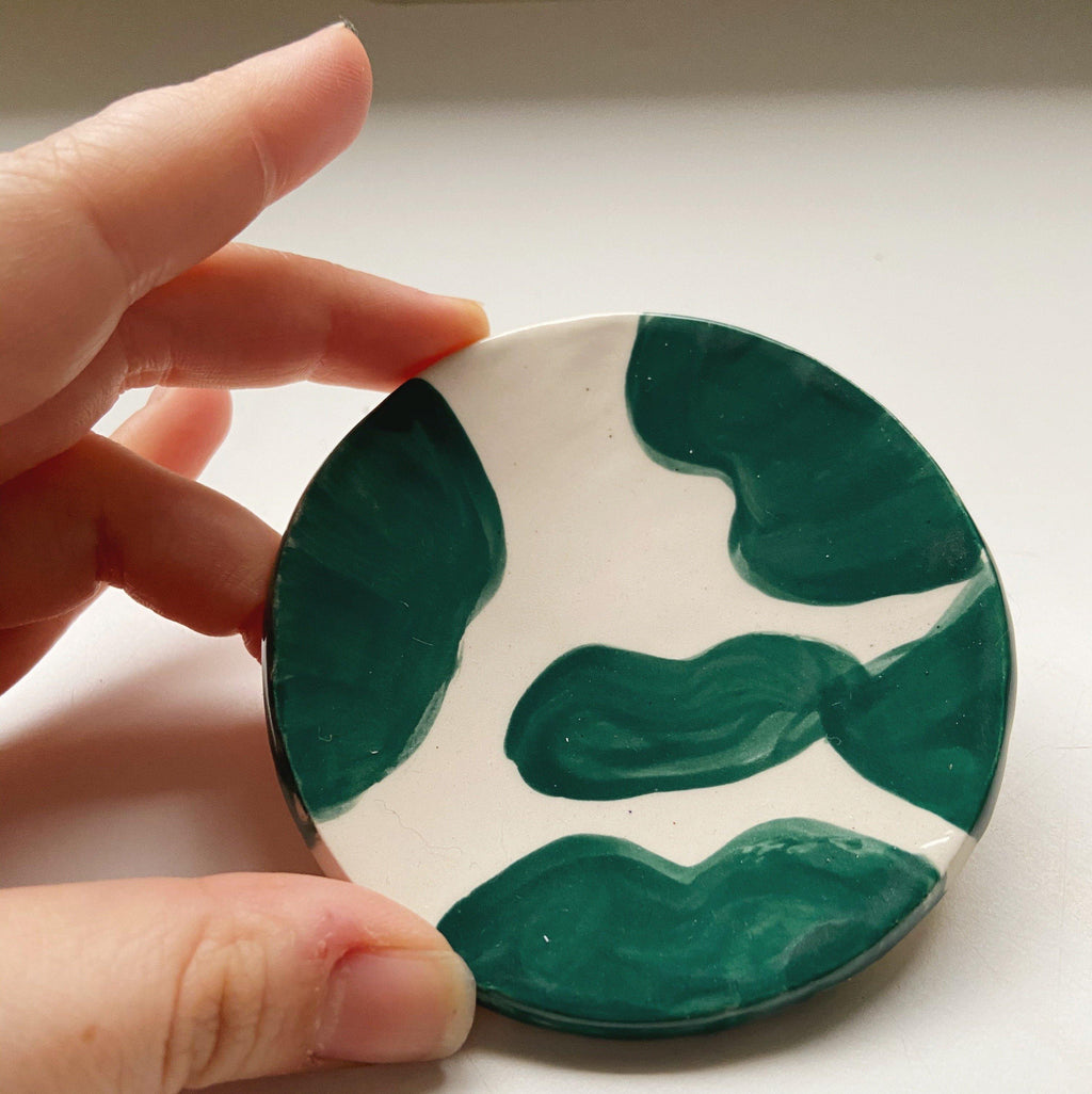 teal and white trinket dish