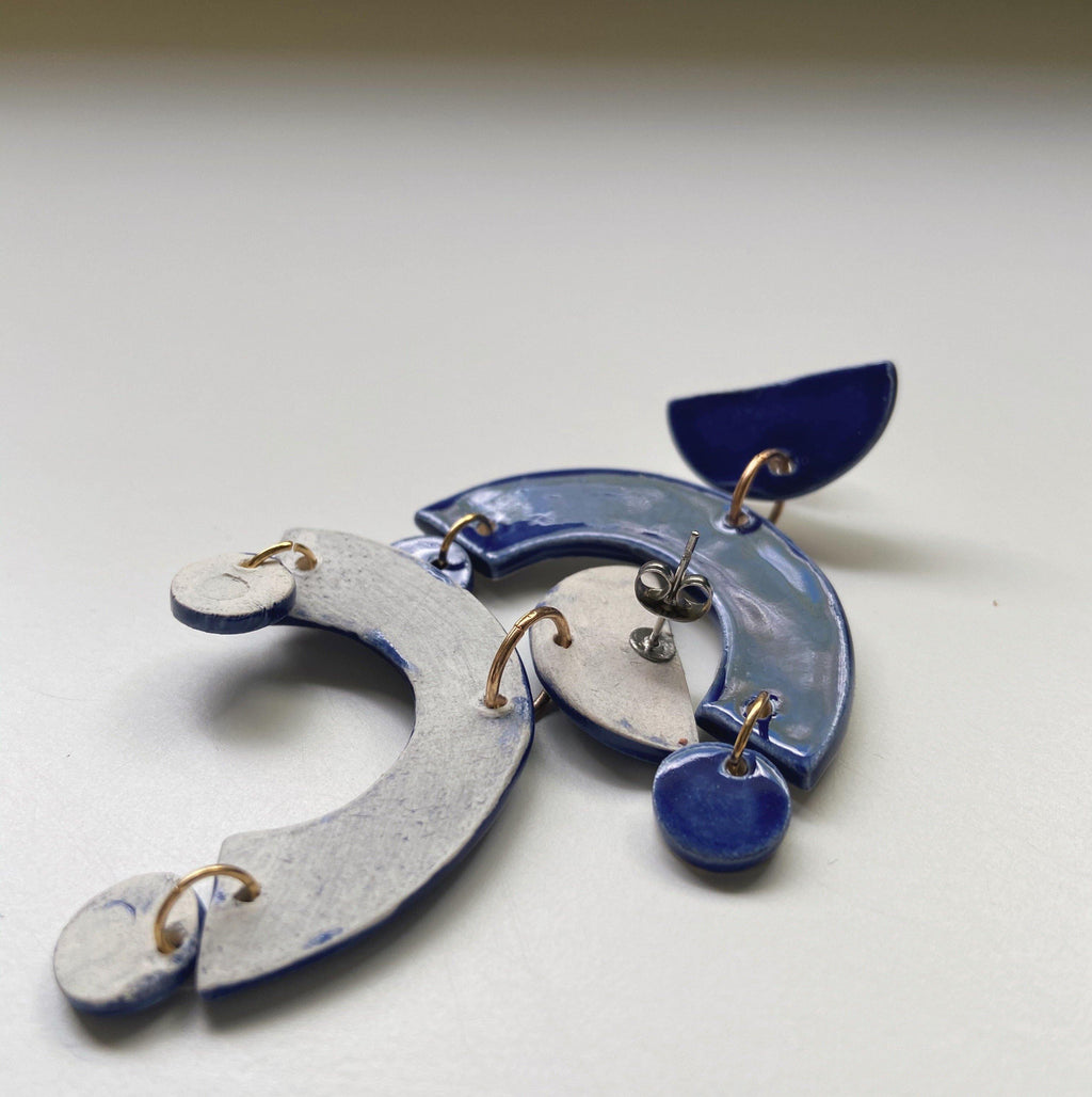 Cobalt Blue Arch Statement Earrings - gloriafaye