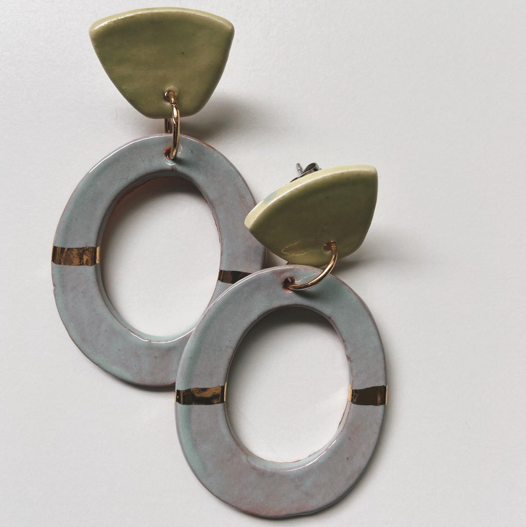 FOOLS- Light Blue and key lime oval hoops - gloriafaye