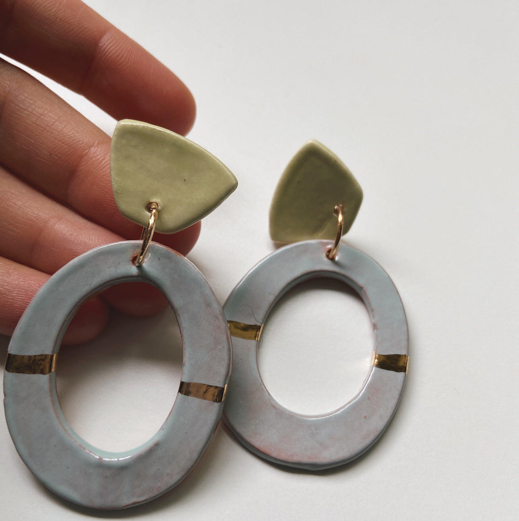 FOOLS- Light Blue and key lime oval hoops - gloriafaye