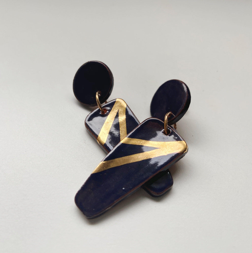 IRENE-  Navy and gold statement earrings - gloriafaye