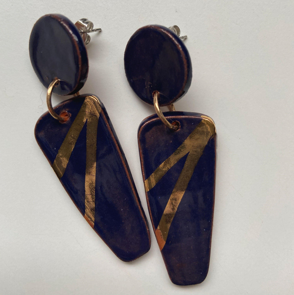 IRENE-  Navy and gold statement earrings - gloriafaye