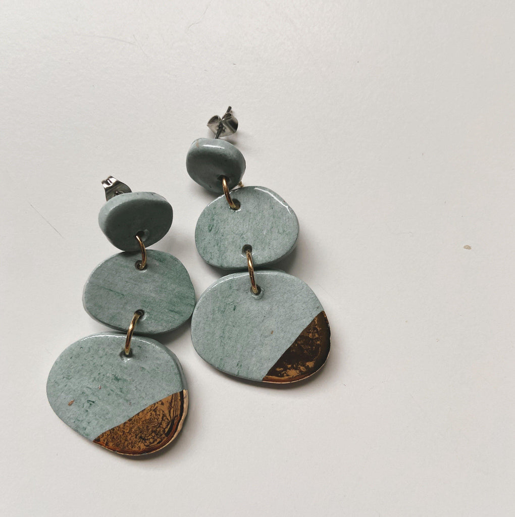 blue and gold ceramic earrings