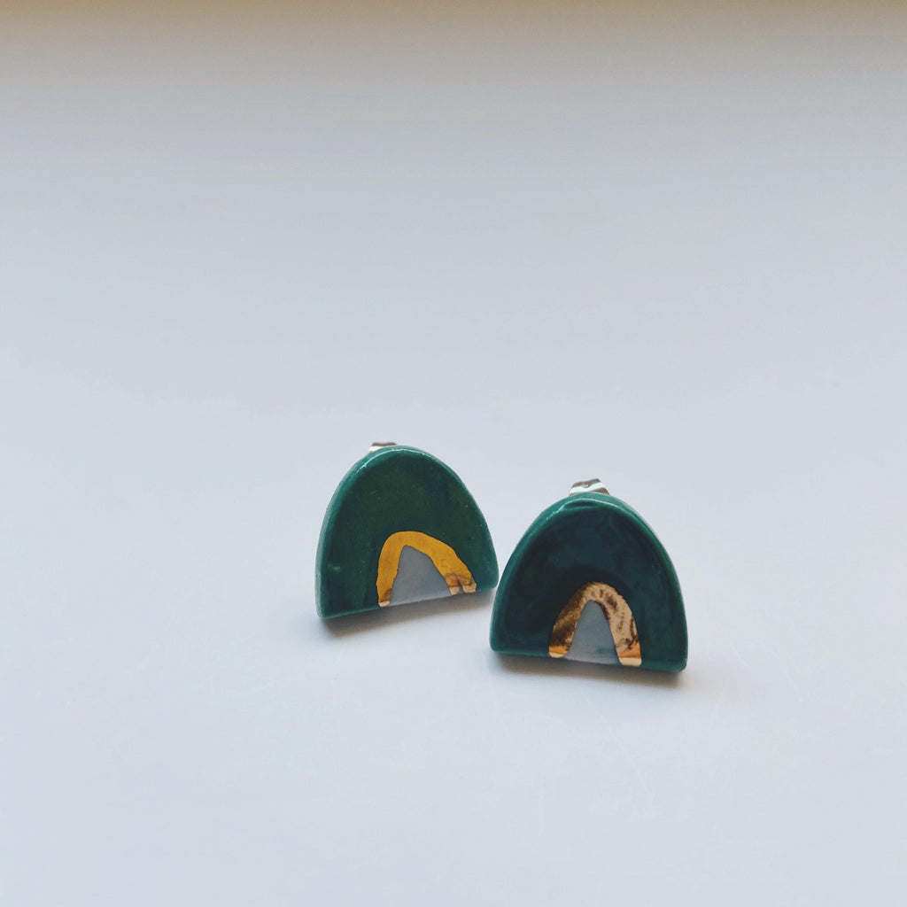 rainbow teal and blue ceramic studs