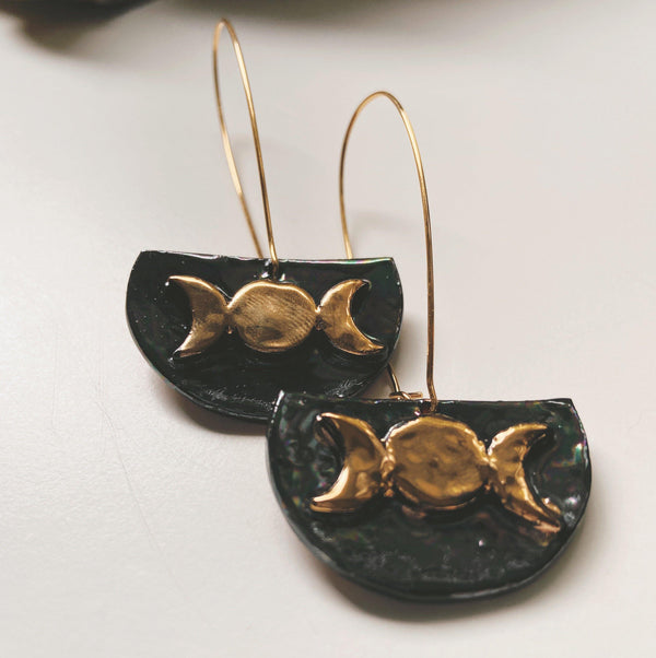 moon phase ceramic earrings