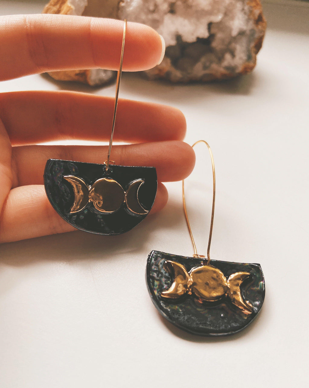 moon phase ceramic earrings