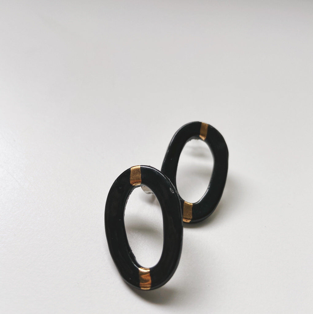 TAYLOR- Black and gold oval studs - gloriafaye