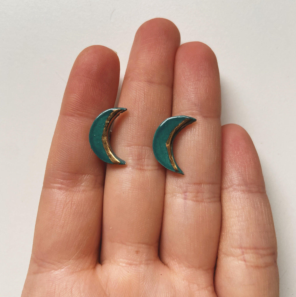 crescent moon ceramic studs