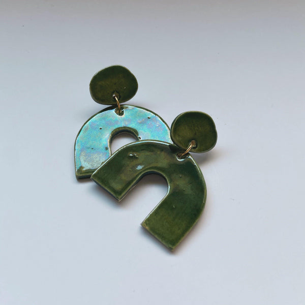 forest green ceramic earrings