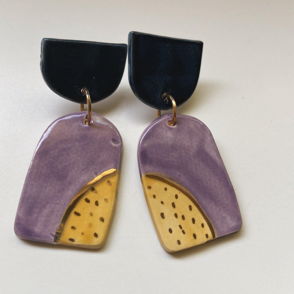 purple, yellow and navy classic arch earrings