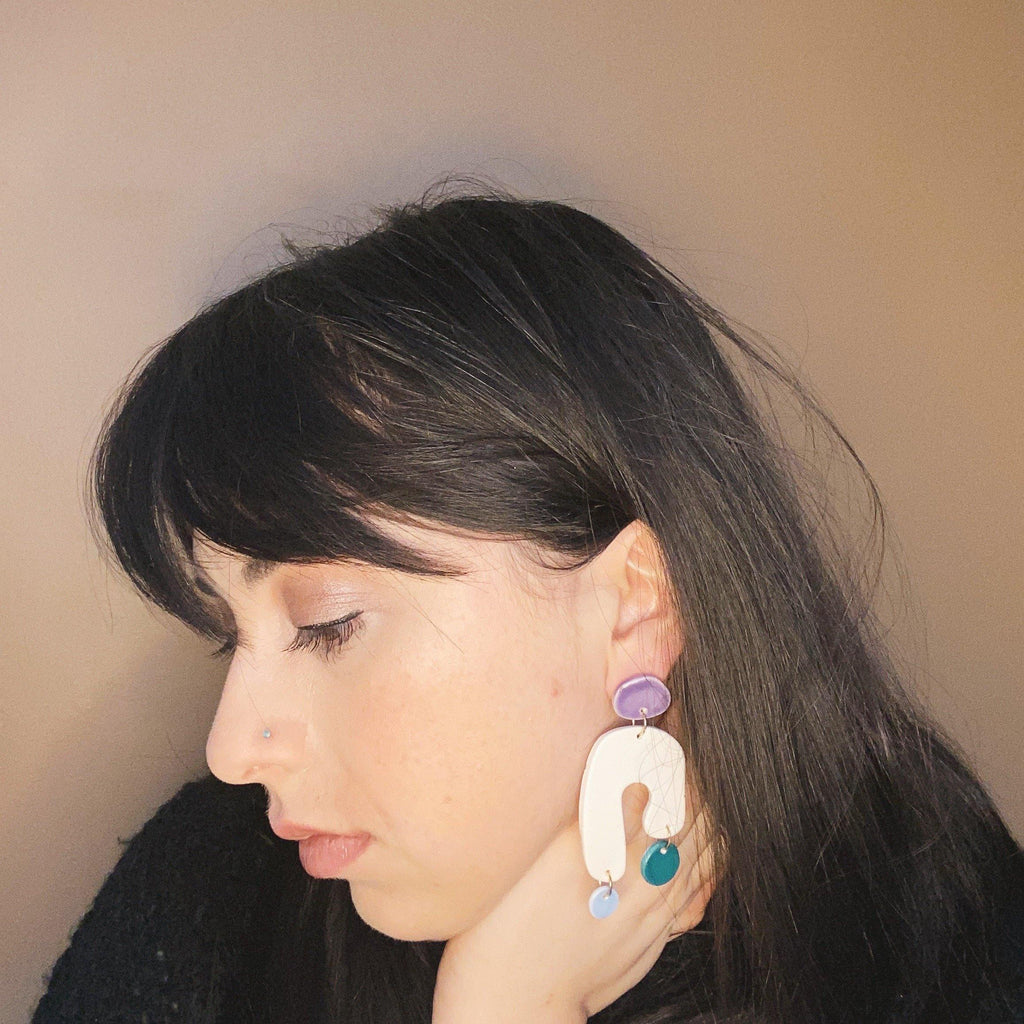 multi colored abstract  ceramic earrings