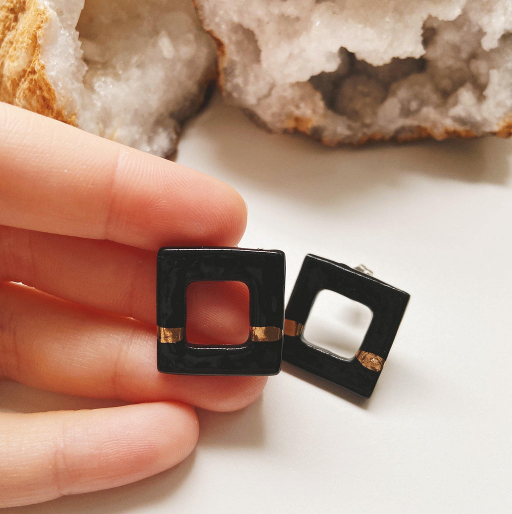 black square ceramic studs