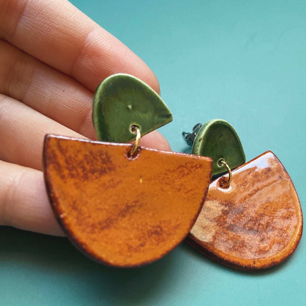 autumn and green ceramic earrings