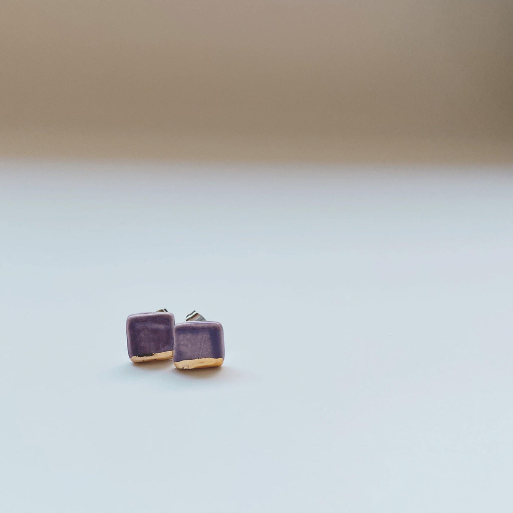 square Lavender and gold dipped ceramic studs