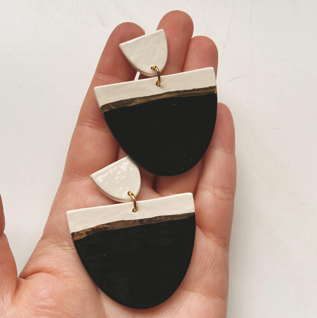 black and white large ceramic earrings